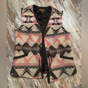 Pendleton Patterned Wool Blanket Vest in Pink, Cream & Brown